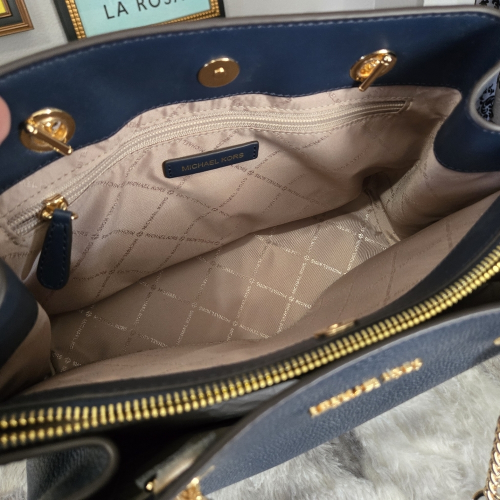 Navy Michael Kors Teagen Chain Shoulder Bag & Wallet Set - Picture 15 of 16